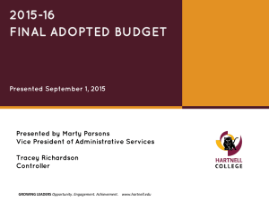 2015-16 FINAL ADOPTED BUDGET  Presented by Marty Parsons