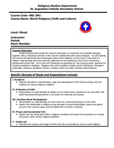 Religious Studies Department St. Augustine Catholic Secondary School  Course Code: HRE 3M1-