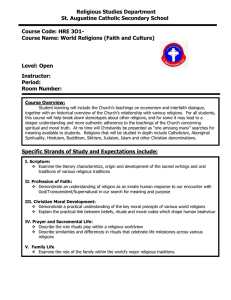 Religious Studies Department St. Augustine Catholic Secondary School  Course Code: HRE 3O1-