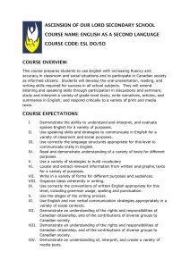 ASCENSION OF OUR LORD SECONDARY SCHOOL COURSE CODE: ESL DO/EO