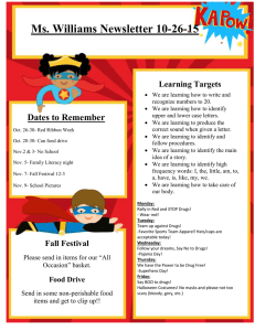 Ms. Williams Newsletter 10-26-15 Learning Targets