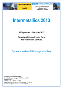 Intermetallics 2013 Sponsor and exhibitor opportunities  30 September - 4 October 2013