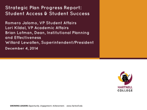 Strategic Plan Progress Report: Student Access &amp; Student Success
