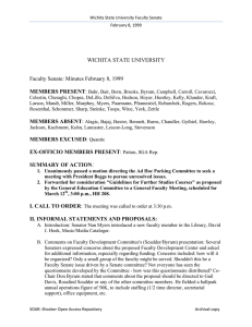 WICHITA STATE UNIVERSITY  Faculty Senate: Minutes February 8, 1999 MEMBERS PRESENT