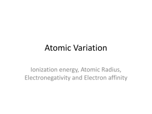 Atomic Variation Ionization energy, Atomic Radius, Electronegativity and Electron affinity
