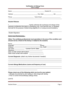 Verification of Allergy Form