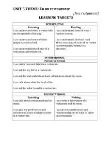 UNIT 5 THEME: En un restaurante LEARNING TARGETS [In a restaurant]