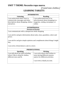 UNIT 7 THEME: Necesito ropa nueva. LEARNING TARGETS [I need new clothes.]