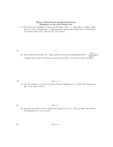 Honors Math/Physics Integrating Seminar Worksheet on the First Kepler Law t c =