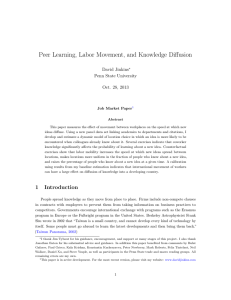 Peer Learning, Labor Movement, and Knowledge Diffusion David Jinkins Penn State University