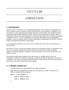 CSC172 LAB LINKED LISTS 1 Introduction