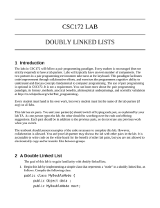 CSC172 LAB DOUBLY LINKED LISTS 1 Introduction