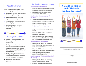 A Guide for Parents and Children in The Reading Recovery Lesson Parent Involvement