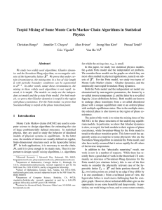 Torpid Mixing of Some Monte Carlo Markov Chain Algorithms in... Physics Christian Borgs Jennifer T. Chayes