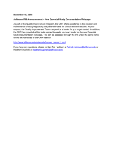November 18, 2015 – New Essential Study Documentation Webpage Jefferson IRB Announcement