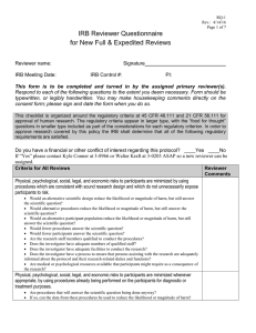 IRB Reviewer Questionnaire for New Full &amp; Expedited Reviews