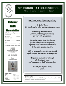 ST. BRIGID CATHOLIC SCHOOL October 2015 Newsletter