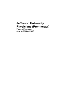 Jefferson University Physicians (Pre-merger) Financial Statements June 30, 2014 and 2013