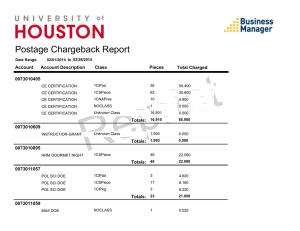 Postage Chargeback Report Account Account Description Class