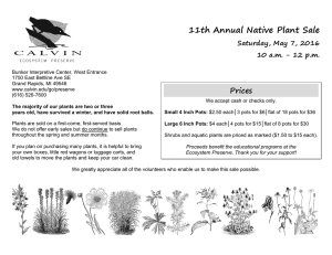 11th Annual Native Plant Sale  Prices Saturday, May 7, 2016