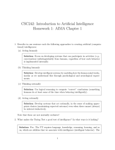 CSC242: Introduction to Artificial Intelligence Homework 1: AIMA Chapter 1