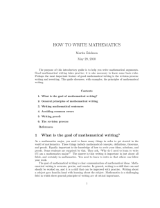 HOW TO WRITE MATHEMATICS Martin Erickson May 29, 2010