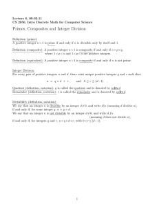 Primes, Composites and Integer Division