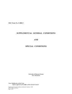 SUPPLEMENTAL  GENERAL  CONDITIONS  AND SPECIAL  CONDITIONS
