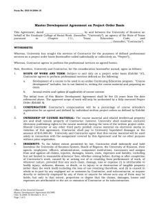 Master Development Agreement on Project Order Basis