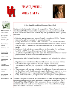 FINANCE/PAYROLL NOTES &amp; NEWS P-Card and Travel Card Process Simplified