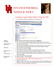 FINANCE/PAYROLL NOTES &amp; NEWS Creating a Lapse Salary Report Using the 1063