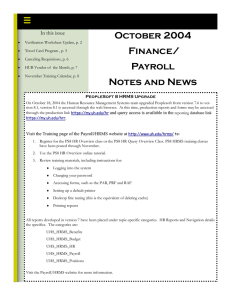 October 2004 Finance/ Payroll In this issue
