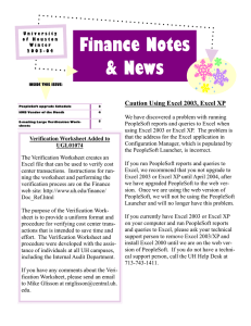 Finance Notes &amp; News Caution Using Excel 2003, Excel XP