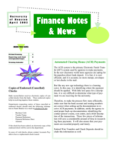 Finance Notes &amp; News Automated Clearing House (ACH) Payments