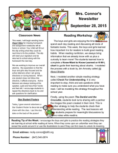 Mrs. Connor's Newsletter September 28, 2015