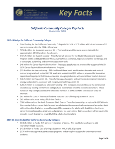 California Community Colleges Key Facts 2015-16 Budget for California Community Colleges: