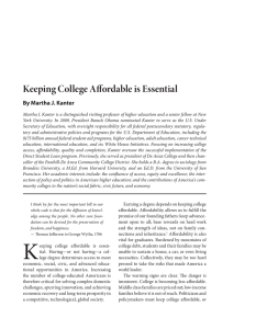 Keeping College Affordable is Essential By Martha J. Kanter