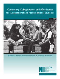 Community College Access and Affordability for Occupational and Nontraditional Students June 2009
