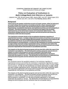 Policy on Evaluation of Institutions in Multi-College/Multi-Unit Districts or Systems Background