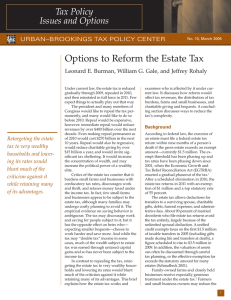 Options to Reform the Estate Tax Tax Policy Issues and Options