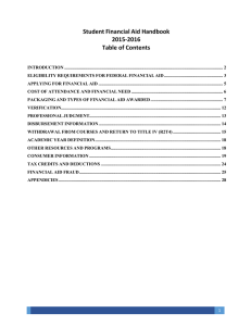Student Financial Aid Handbook 2015-2016 Table of Contents
