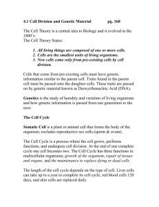 4.1 Cell Division and Genetic Material  pg. 160