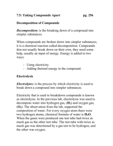 7.5: Taking Compounds Apart  pg. 256 Decomposition of Compounds