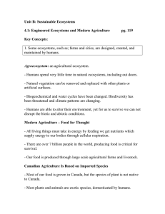 Unit B: Sustainable Ecosystems  4.1: Engineered Ecosystems and Modern Agriculture pg. 119