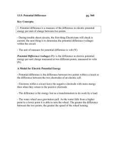 13.5: Potential Difference  pg. 560 Key Concepts: