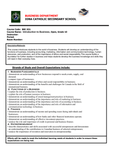 IONA CATHOLIC SECONDARY SCHOOL BUSINESS DEPARTMENT Introduction to Business,