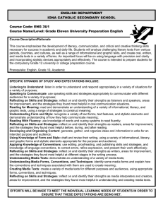 ENGLISH DEPARTMENT IONA CATHOLIC SECONDARY SCHOOL Course Code: ENG 3U1