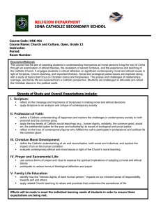 IONA CATHOLIC SECONDARY SCHOOL RELIGION DEPARTMENT Course Code: HRE 401
