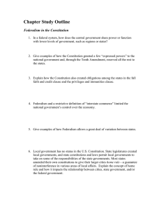 Chapter Study Outline Federalism in the Constitution
