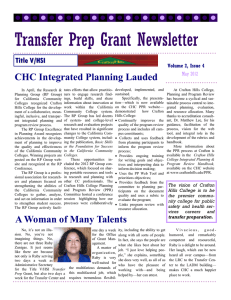 Transfer Prep Grant Newsletter CHC Integrated Planning Lauded  Title V/HSI